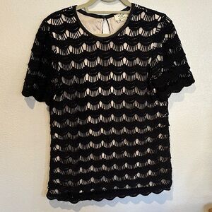 Kate Spade Black Scalloped Lace Top Size 2